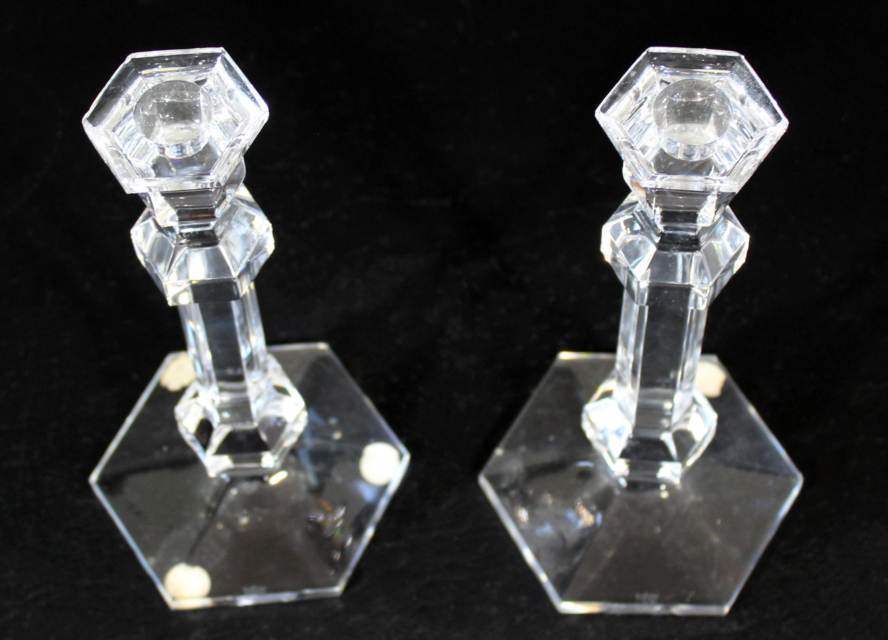 For your consideration is a fantastic pair of crystal candlesticks, signed by Val St. Lambert. In excellent condition. The dimensions are 4.5