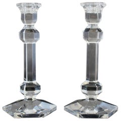 Mid-Century Modern Val St. Lambert Pair of Crystal Glass Belgian Candlesticks