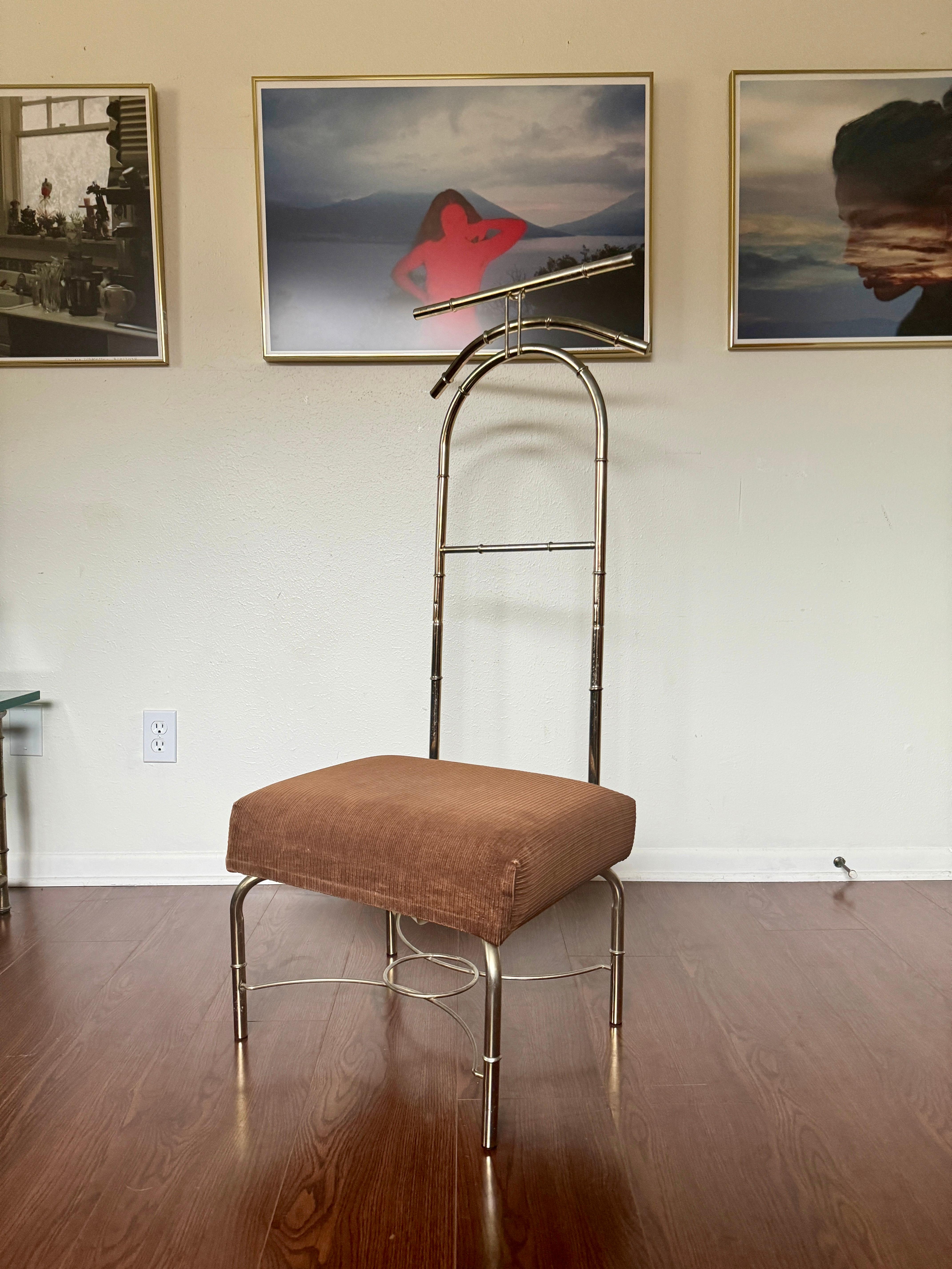Mid century modern valet chair with faux bamboo brass frame 5