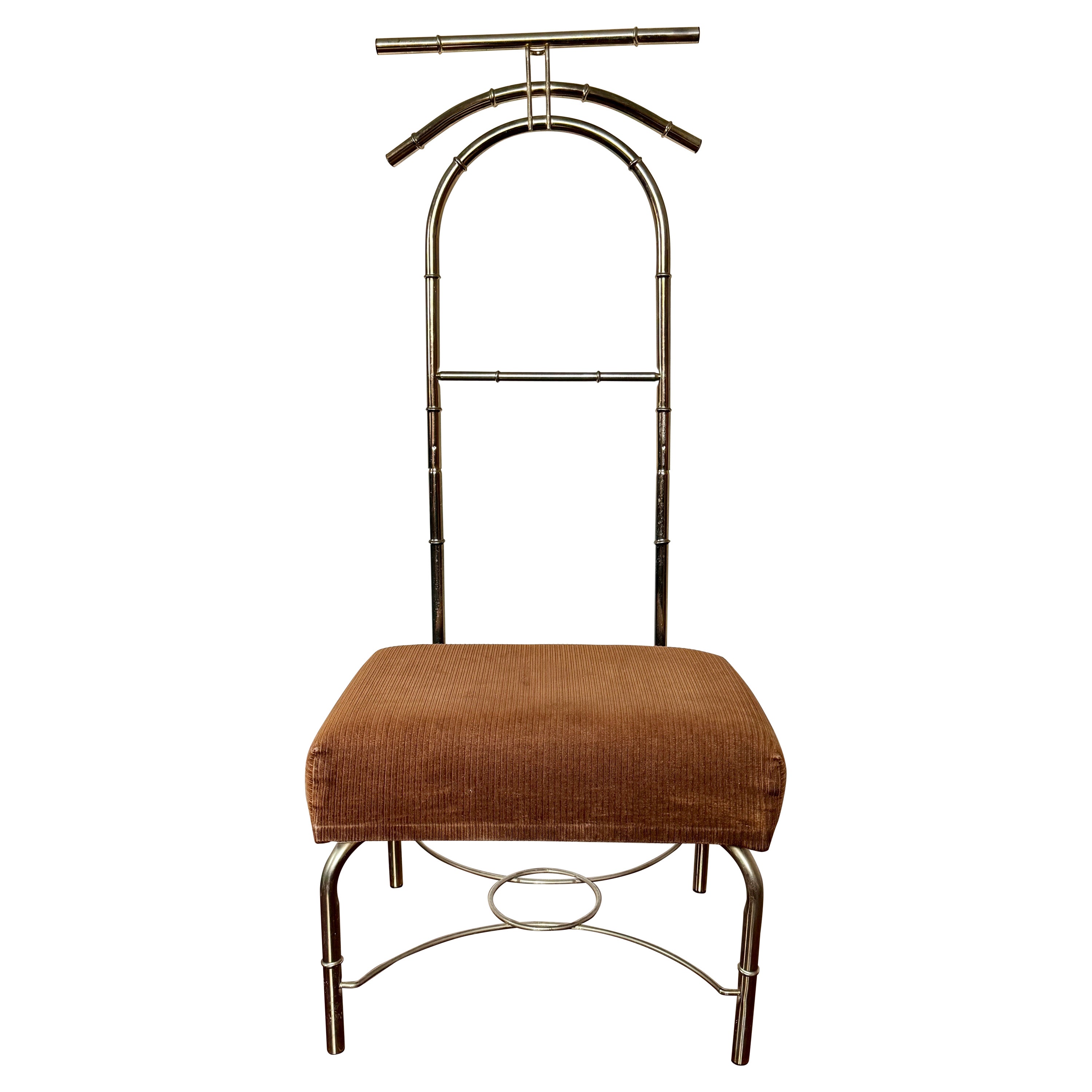 Mid century modern valet chair with faux bamboo brass frame