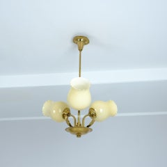 Mid-Century Sario Floral Chandelier in Brass and Glass, Finland 1950s