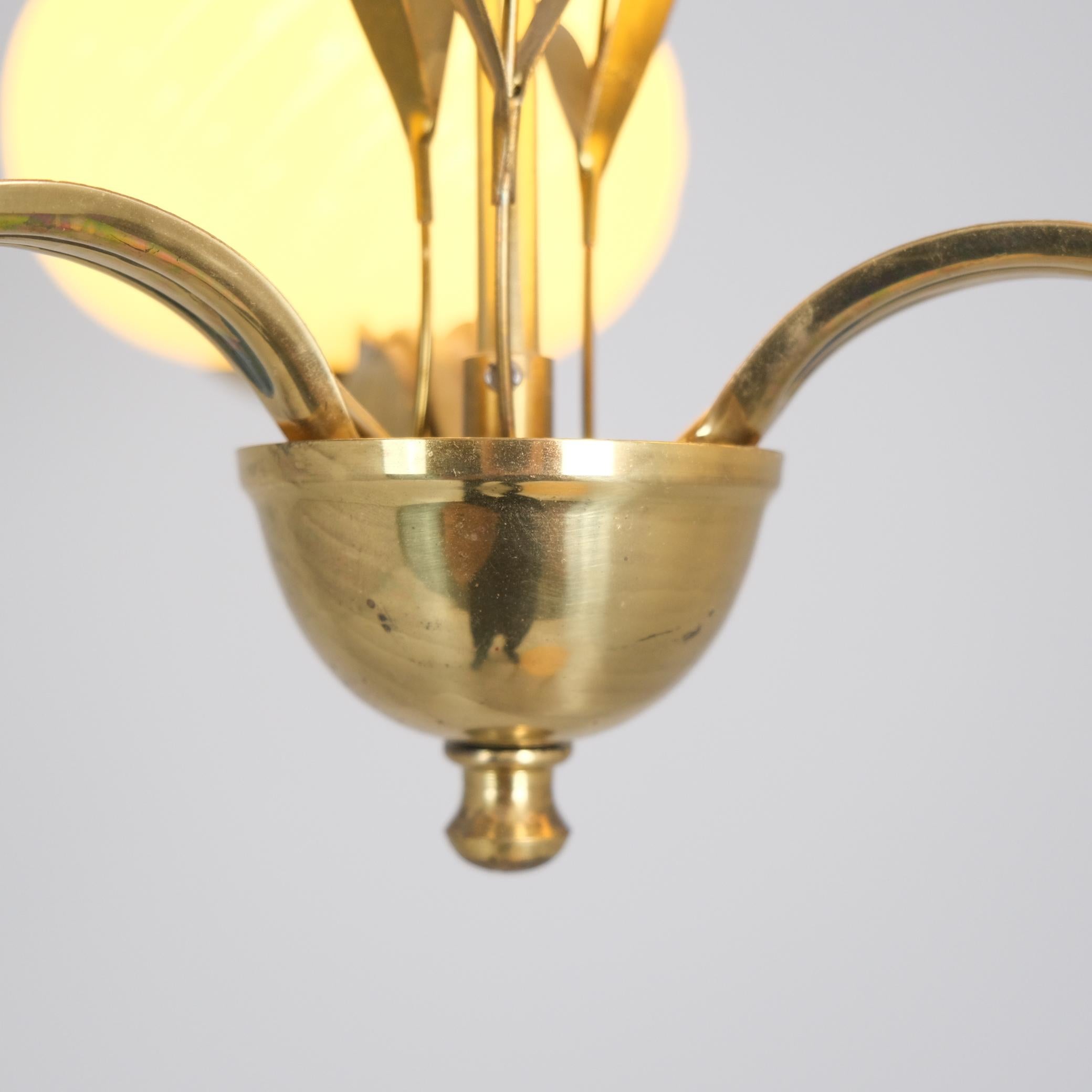 Metà XX secolo Lampada da soffitto Valinte floreale in ottone e vetro, Finlandia, 1950 in vendita