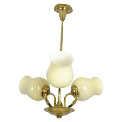 Mid-Century Modern Valinte Floral Ceiling Lamp in Brass and Glass, Finland 1950s