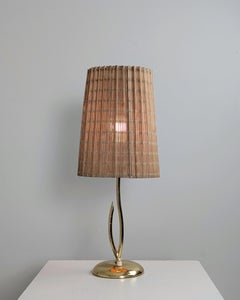 Mid-Century Modern Valinte Table Lamp in Brass & Rattan Shade, Finland 1950s