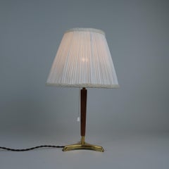 Mid-Century Modern Valinte-Tischlampe, Teakholz, Messing und Seidenschirm, Finnland 1960er Jahre
