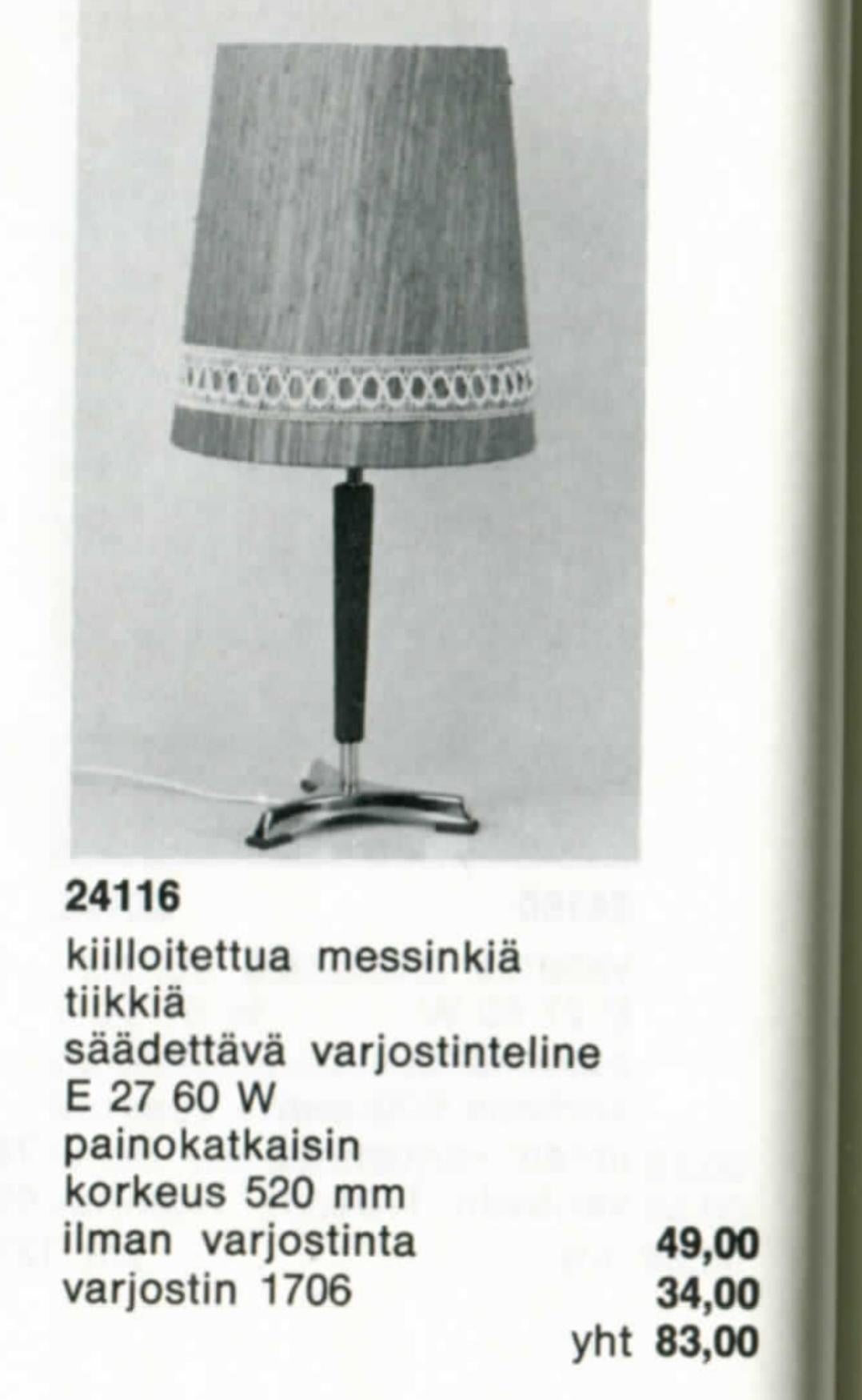 Lámpara de mesa Valinte, moderna de mediados de siglo, teca, latón y pantalla de seda, Finlandia Años 60 en venta 5