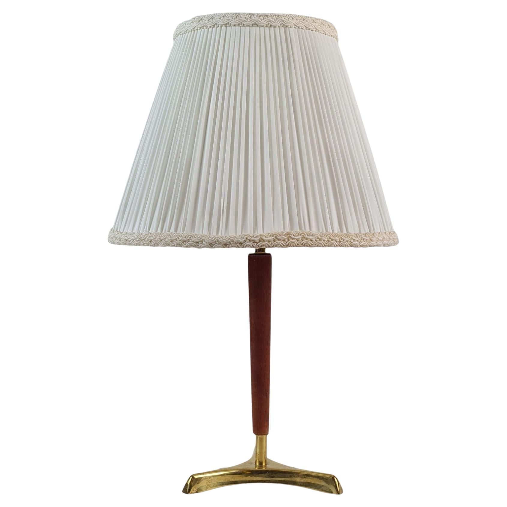 Mid-Century Modern Valinte Table Lamp, Teak, Brass, & Silk Shade, Finland 1960s