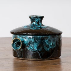 Caja de cerámica azul y negra estilo Vallauris moderno de mediados de siglo - Francia Años 50