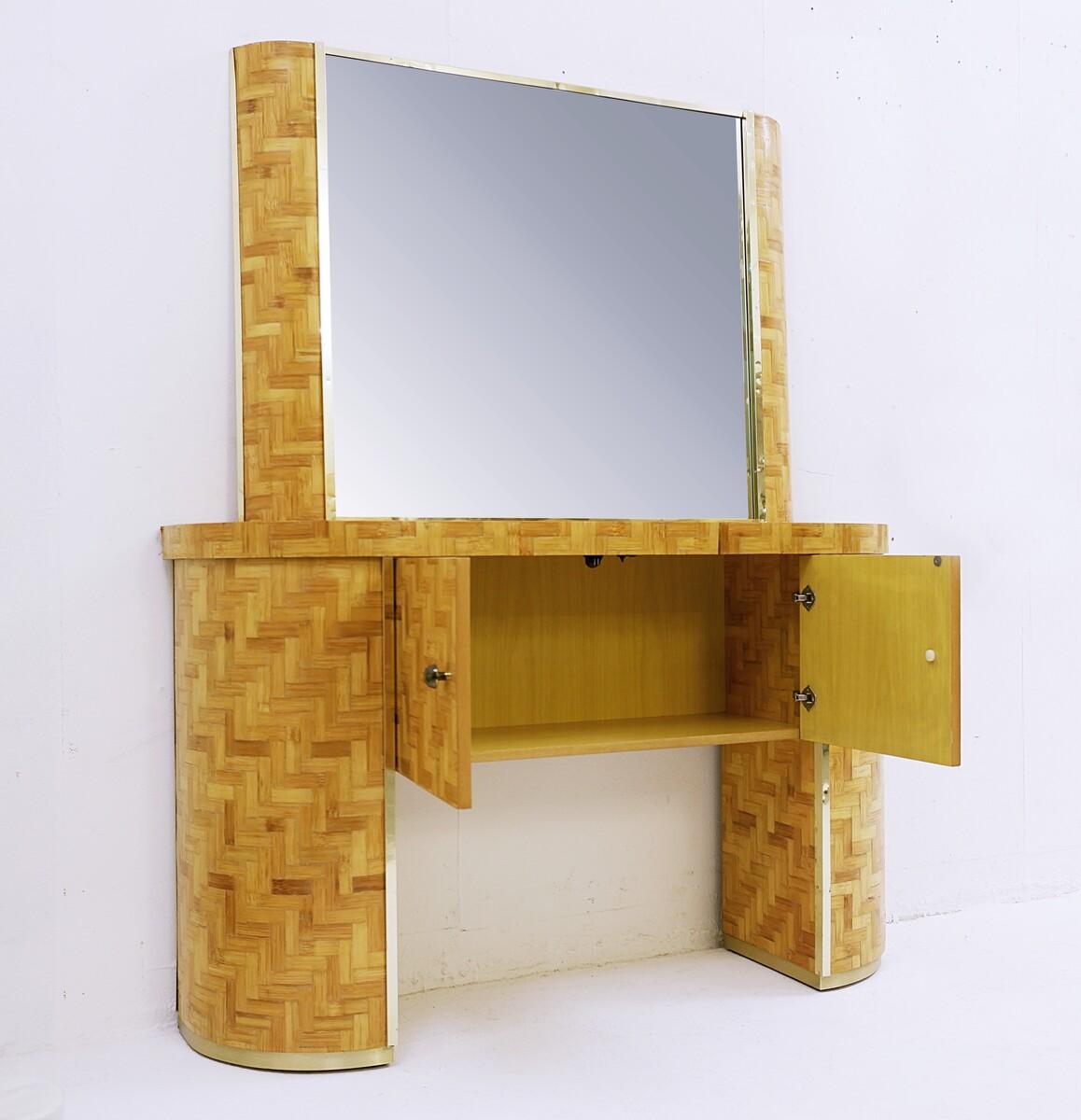Mid-Century Modern vanity console with mirror, 1970s.
