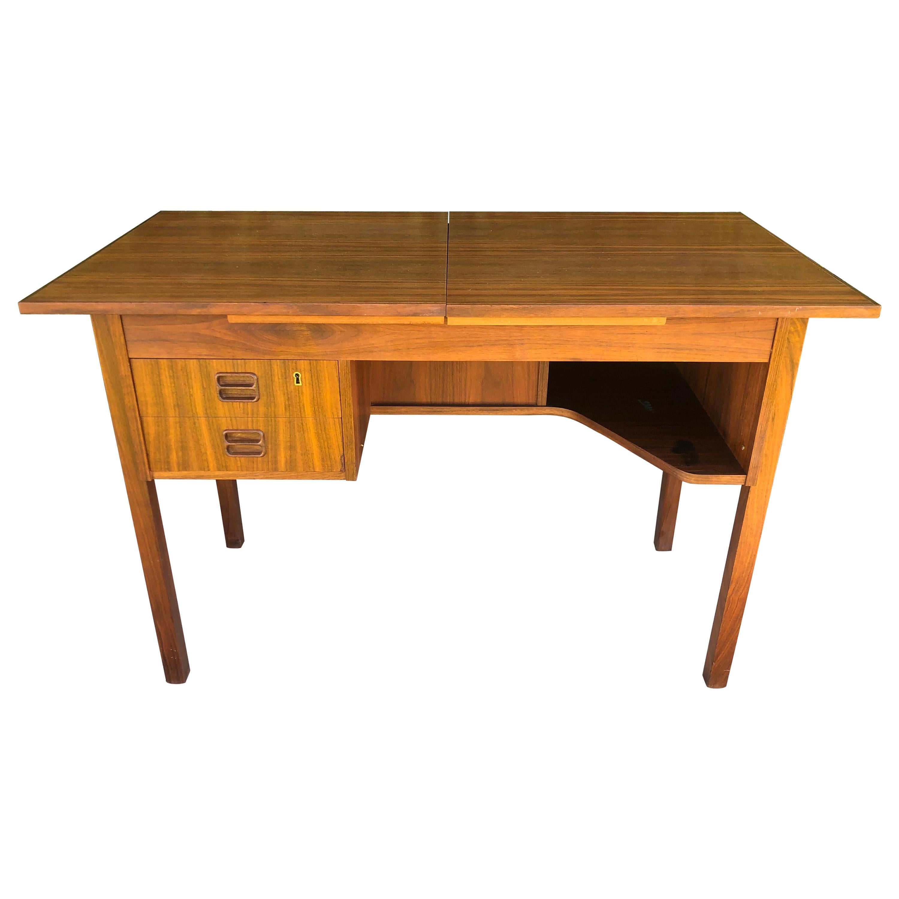 Danish Modern Teak Flip Top Mirror Vanity or Desk For Sale at 1stDibs