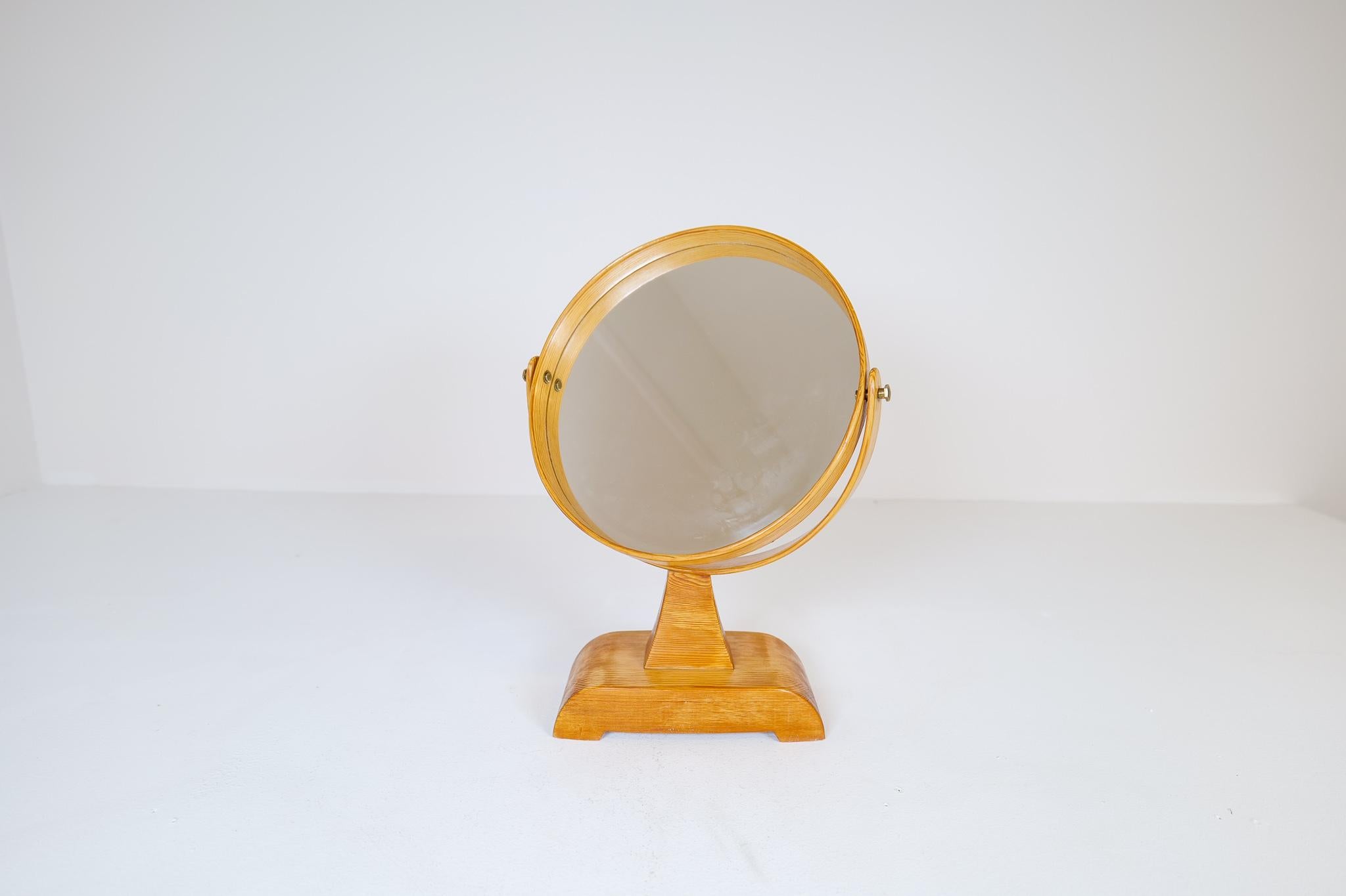Swedish Mid-Century Modern Vanity Solid Pine Table Mirror, Sweden, 1970s