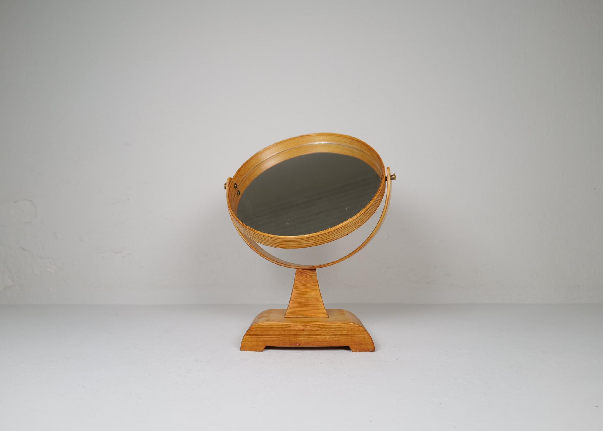 Swedish Mid-Century Modern Vanity Solid Pine Table Mirror, Sweden, 1970s