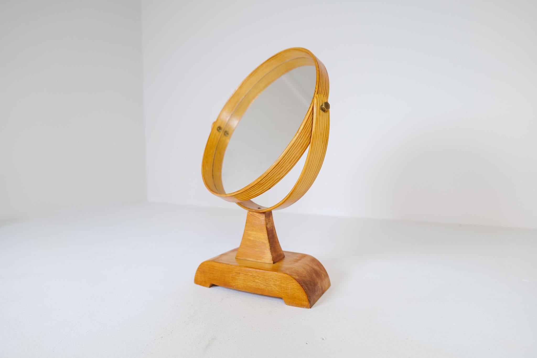 Mid-Century Modern Vanity Solid Pine Table Mirror, Sweden, 1970s In Good Condition In Hillringsberg, SE