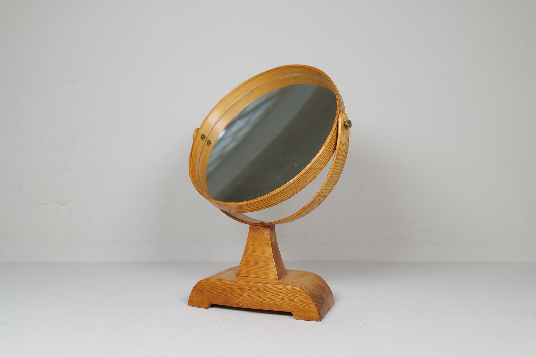 Late 20th Century Mid-Century Modern Vanity Solid Pine Table Mirror, Sweden, 1970s