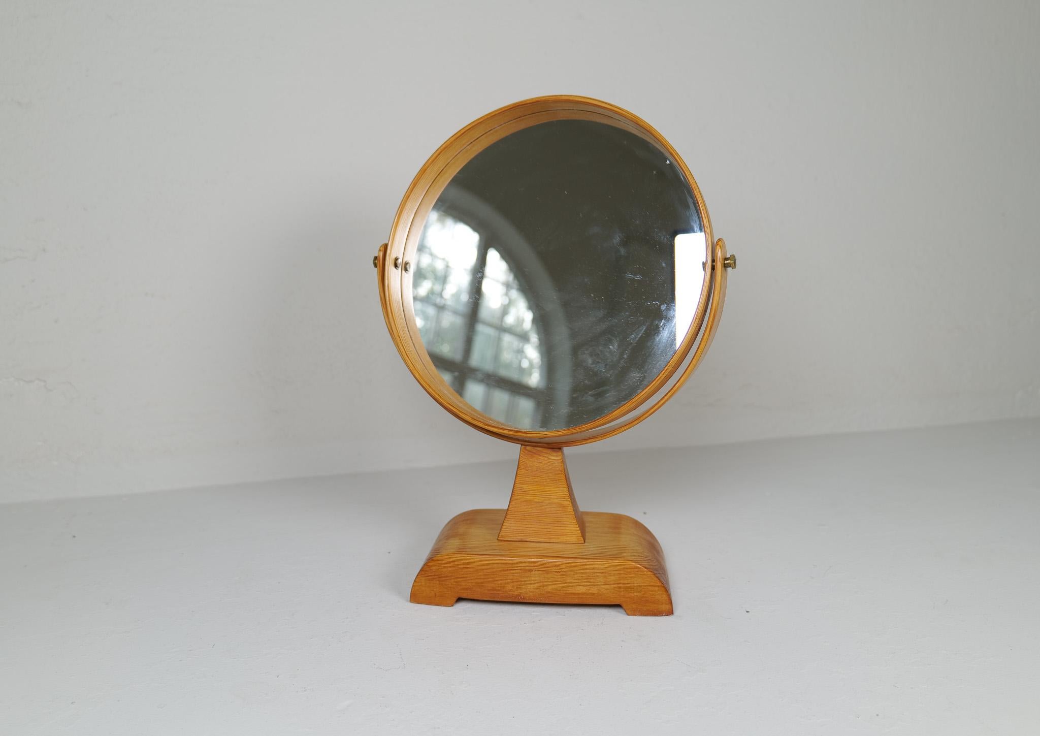 Mid-Century Modern Vanity Solid Pine Table Mirror, Sweden, 1970s 1