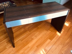 Mid-Century Modern Vanity Table in Dark Brown Veneer, Hidden Mirror Compartment