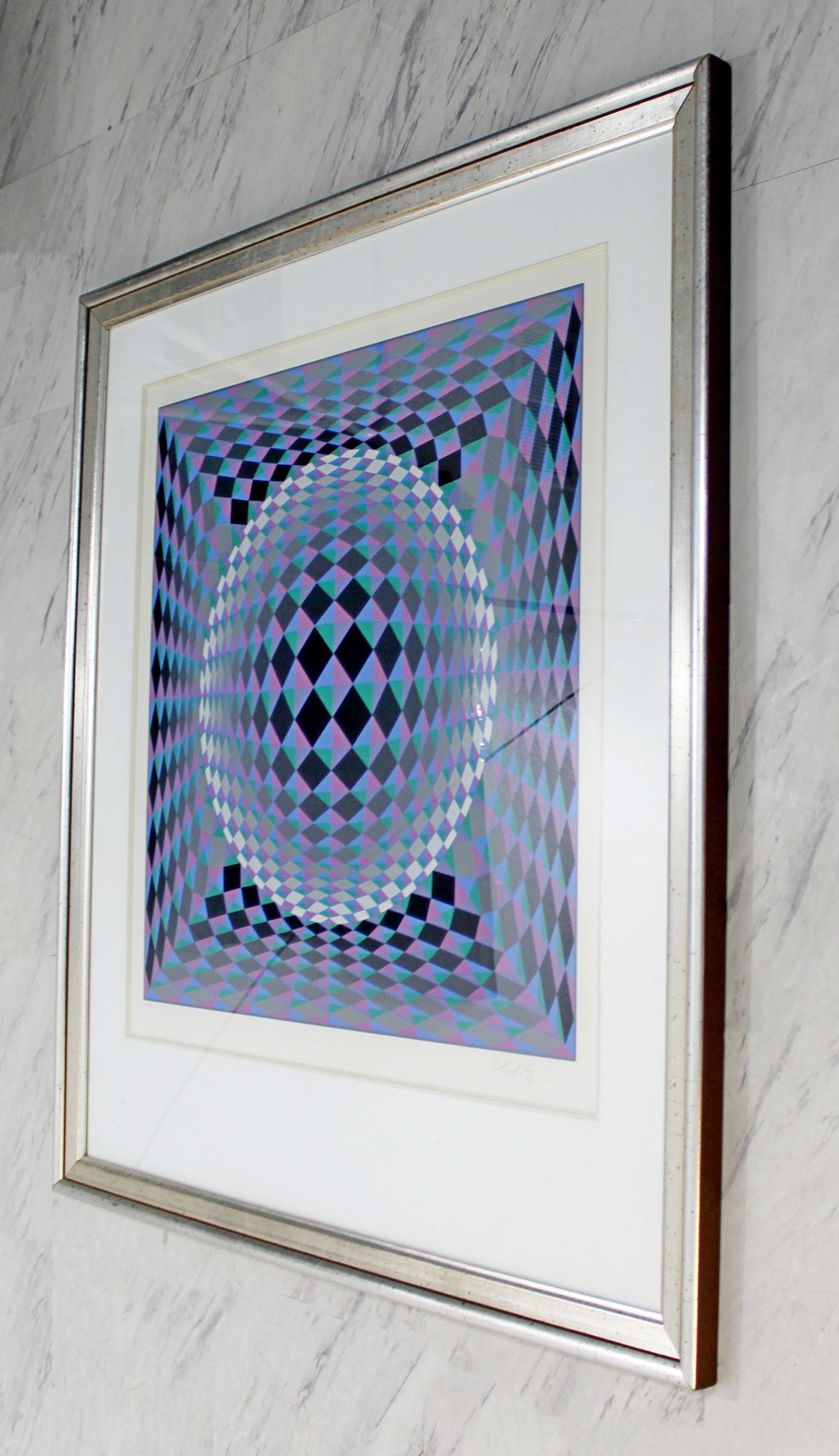 French Mid-Century Modern Vasarely Framed Geometric Circle Pop Op Art Serigraph Signed