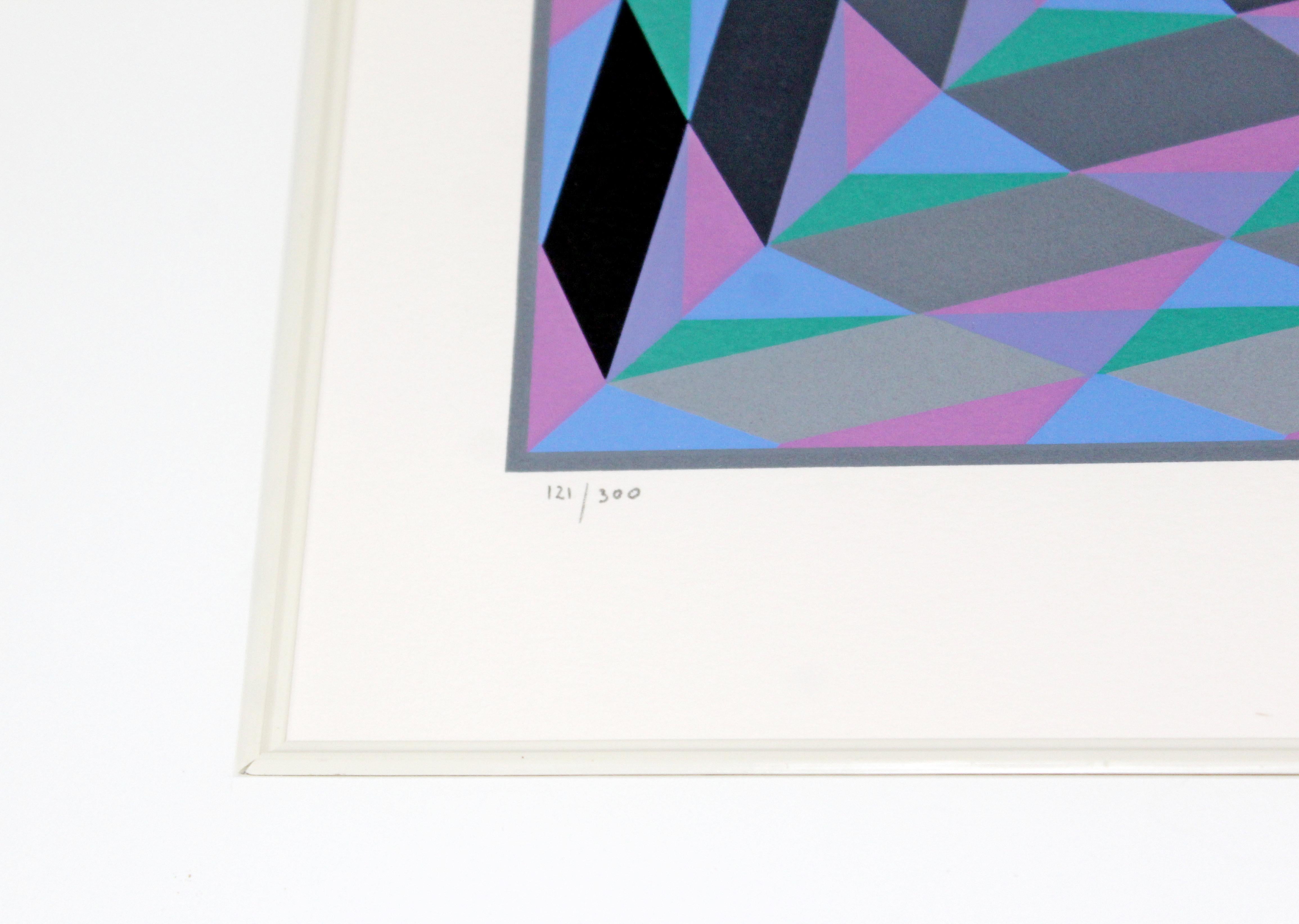 Mid-Century Modern Vasarely Framed Geometric Circle Pop Op Art Serigraph Signed In Good Condition In Keego Harbor, MI