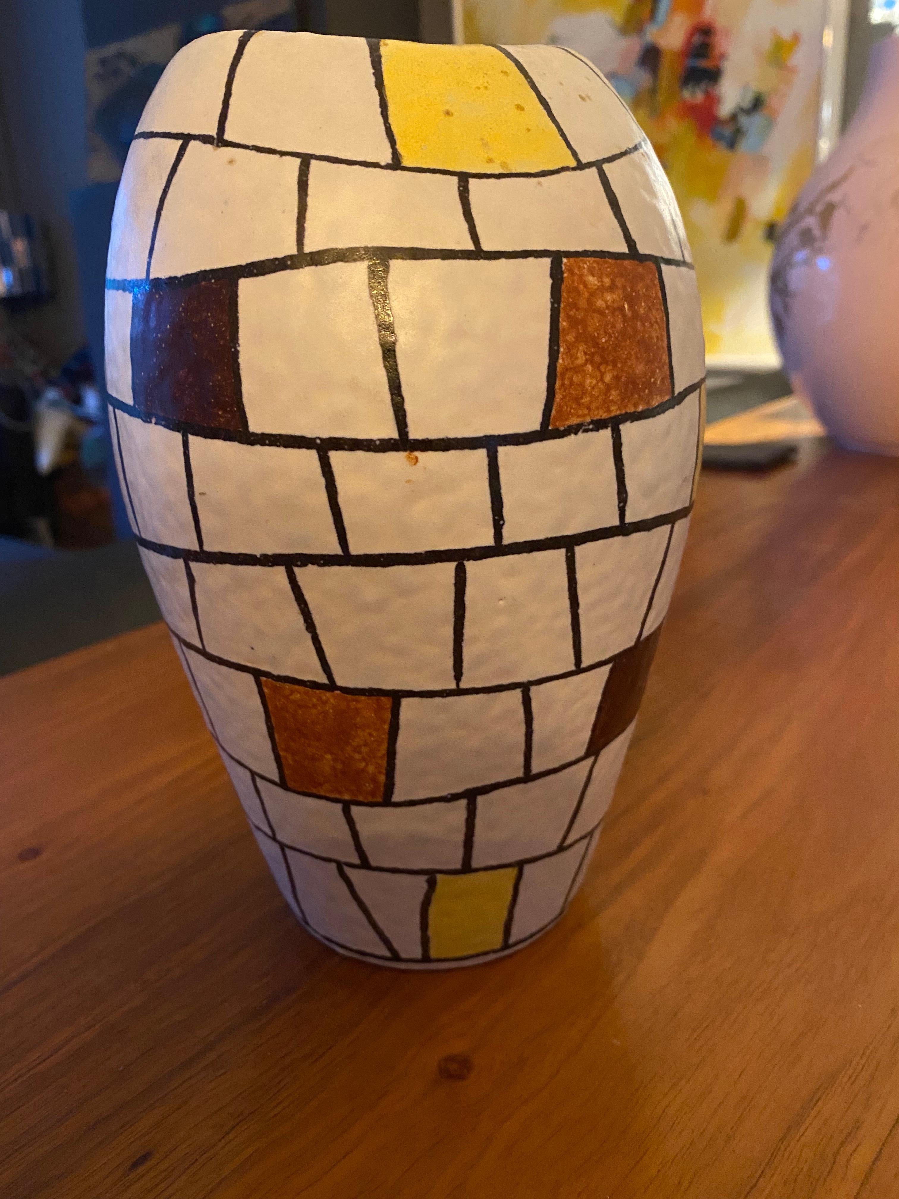 Moderne Mid-Century-Vase mit Dekor Capri von Ilkra Keramik, Deutschland (Handbemalt) im Angebot