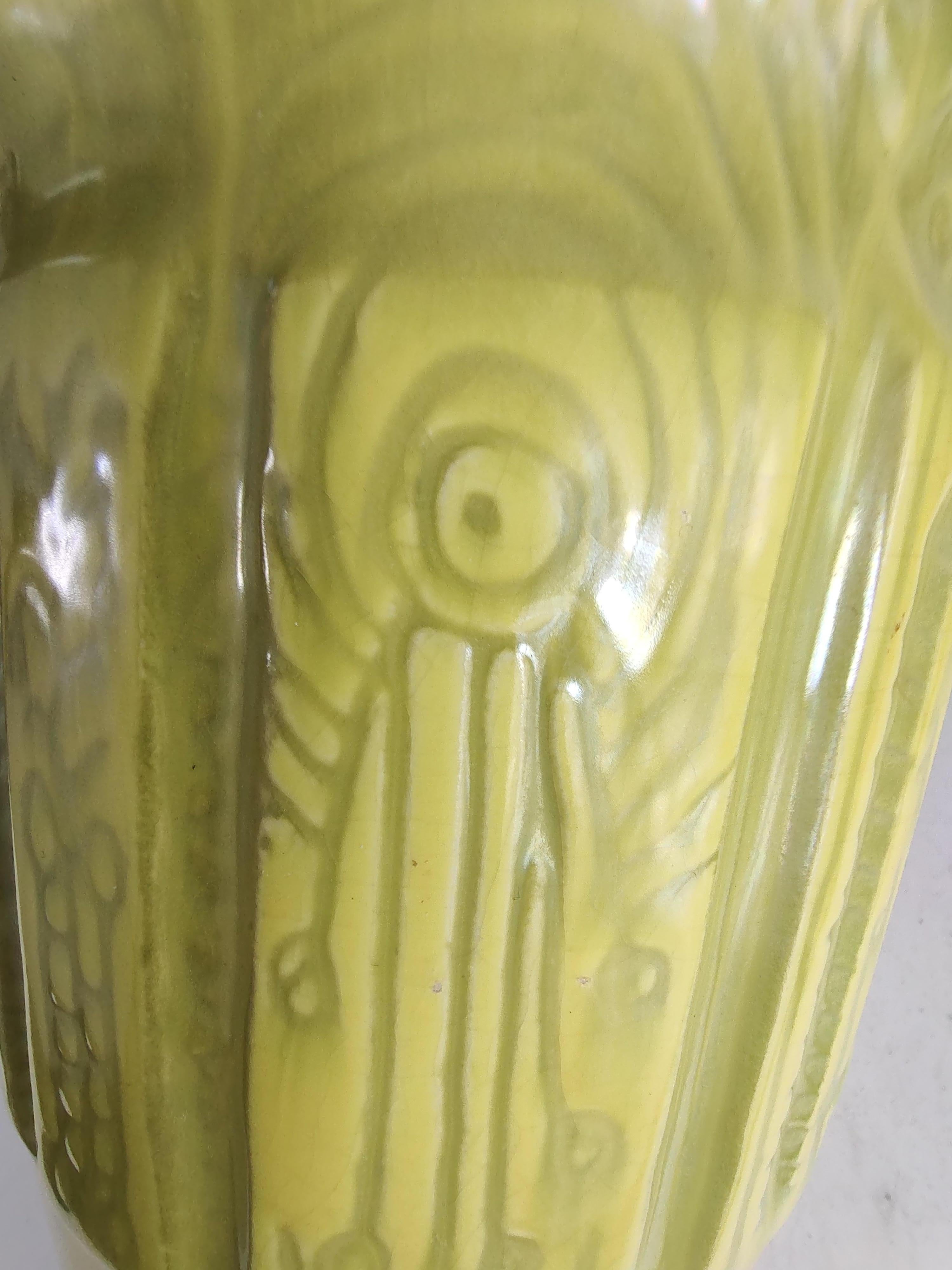 Mid-Century Modern Mid Century Modern Vase in Pale Yellow w Multiple Modern & Archaic Impressions  For Sale