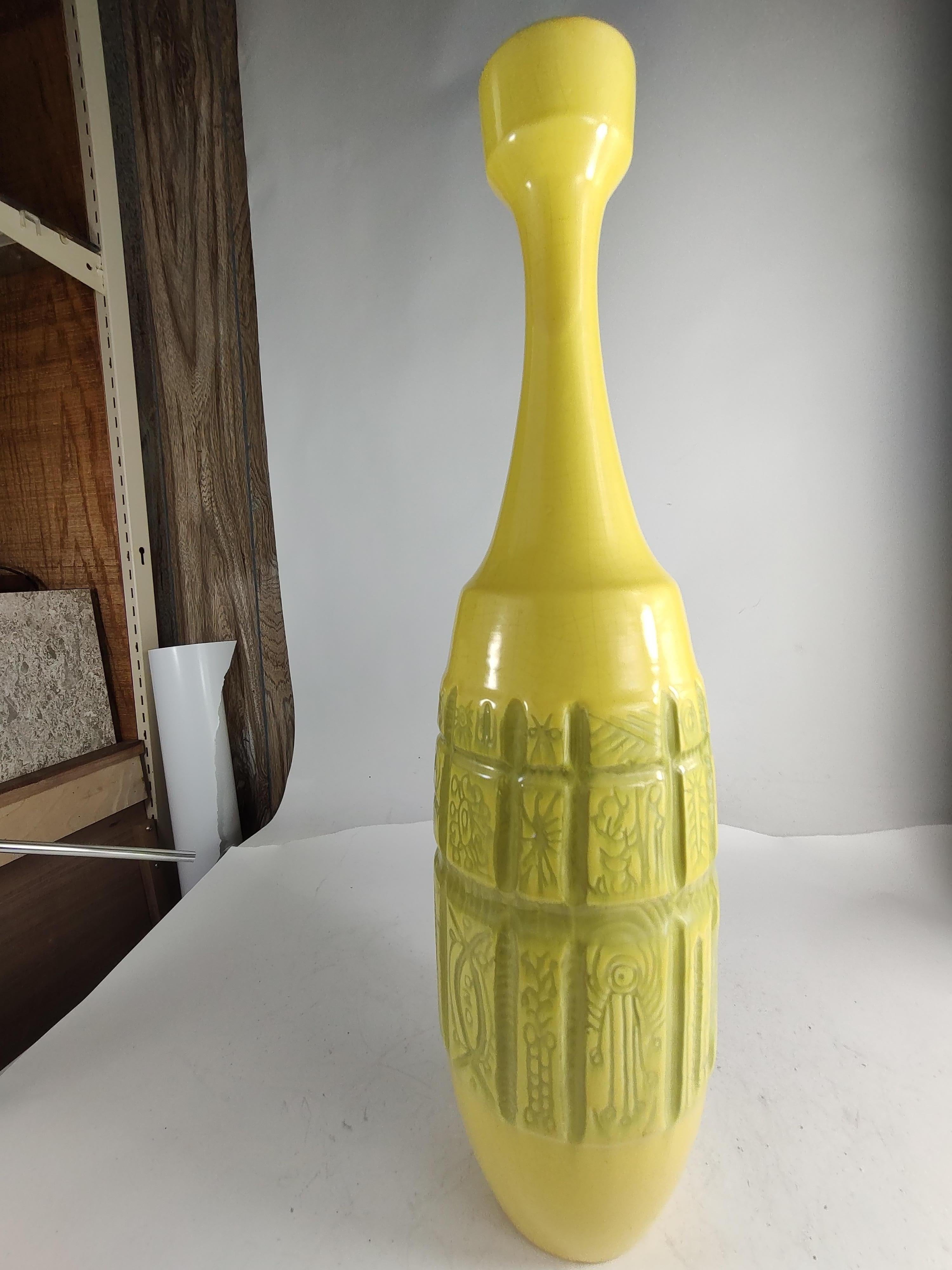 Italian Mid Century Modern Vase in Pale Yellow w Multiple Modern & Archaic Impressions  For Sale