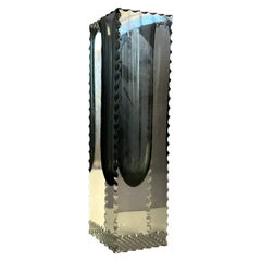 Vase moderne du milieu du siècle, fabrication italienne, gris fumé et transparent
