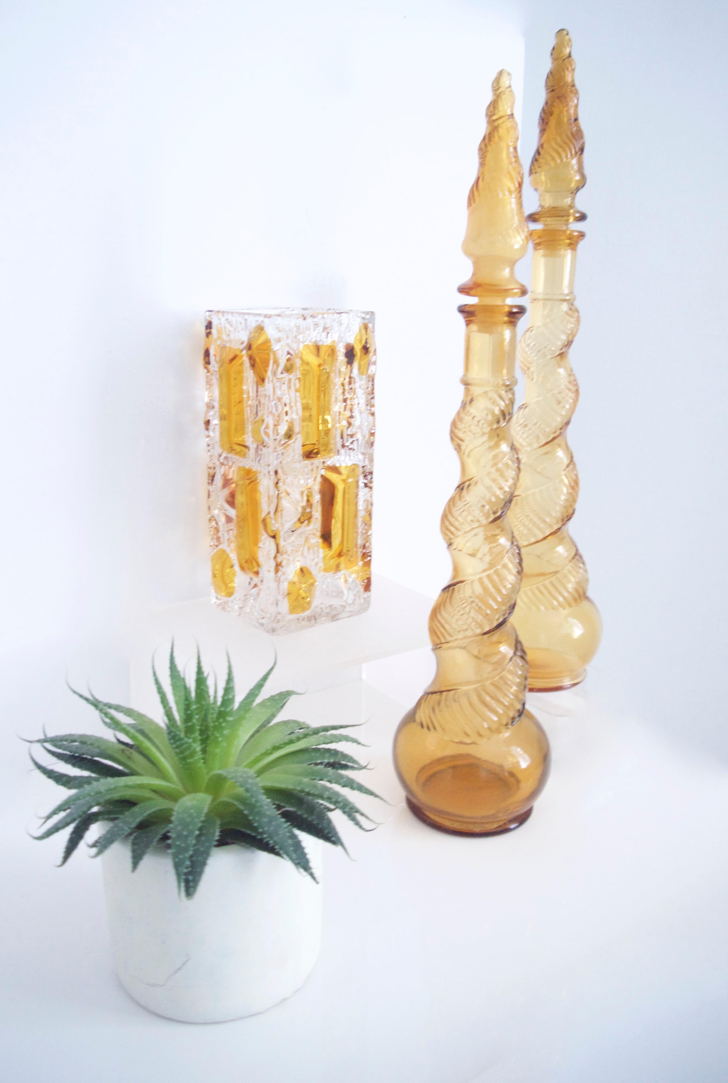 French Mid-Century Modern Vase with Embedded Topaz Crystals, Walther Glass For Sale