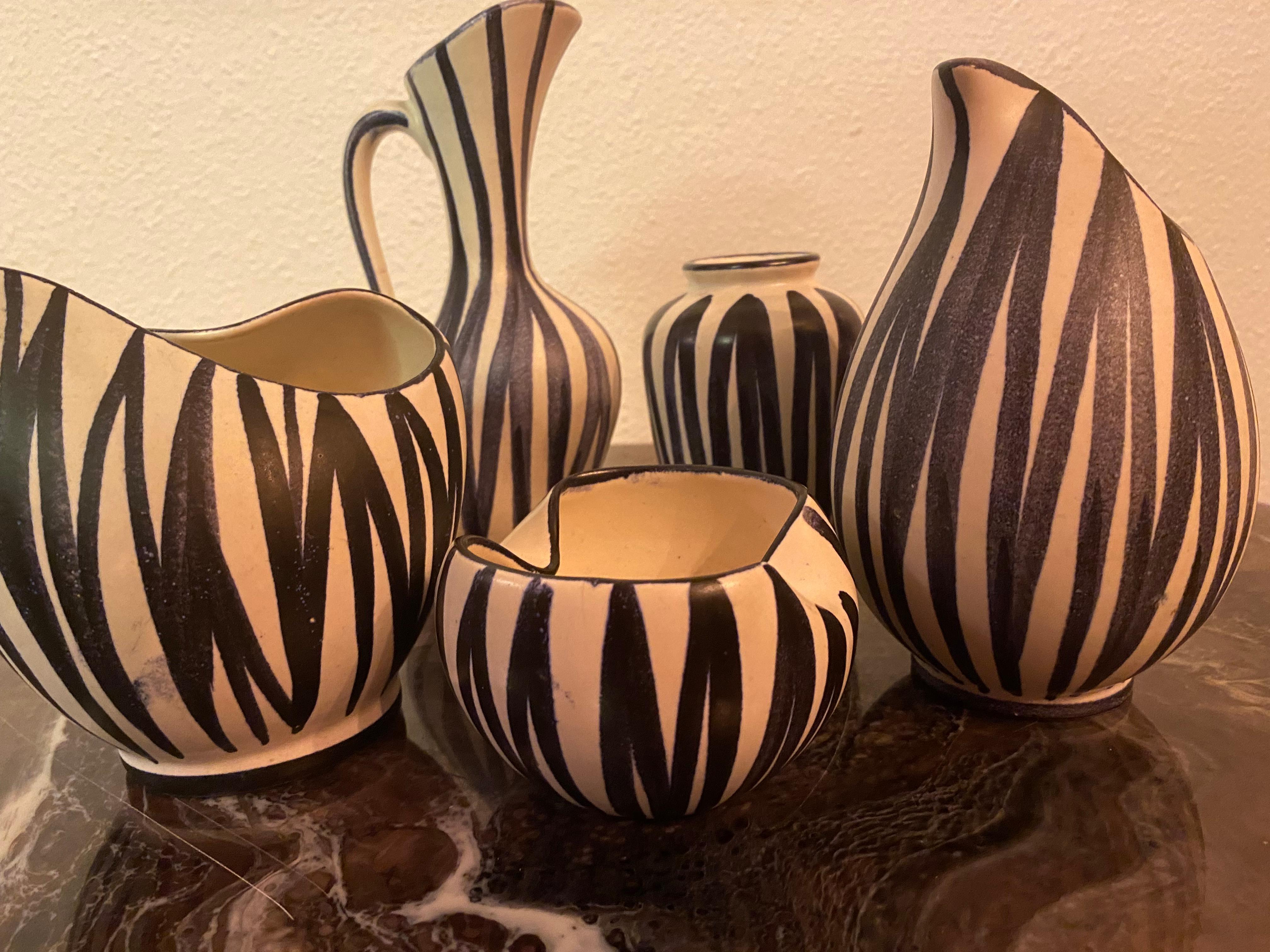 Hand-Painted Mid-Century Modern Vases Germany set of 5 For Sale