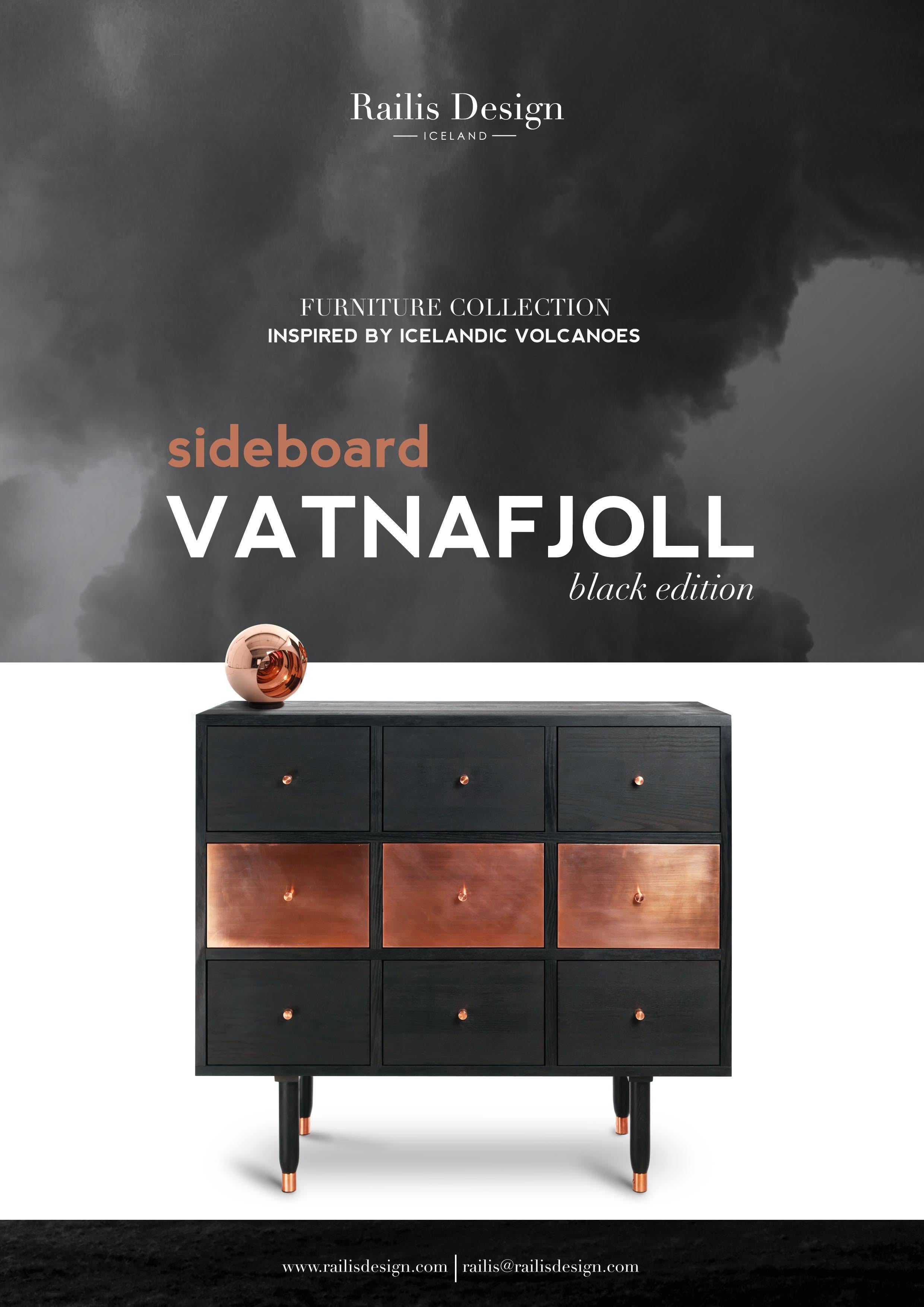 Mid-Century Modern Vatnafjoll Chest of Drawers, Sideboard in Black Ash, Copper For Sale 1