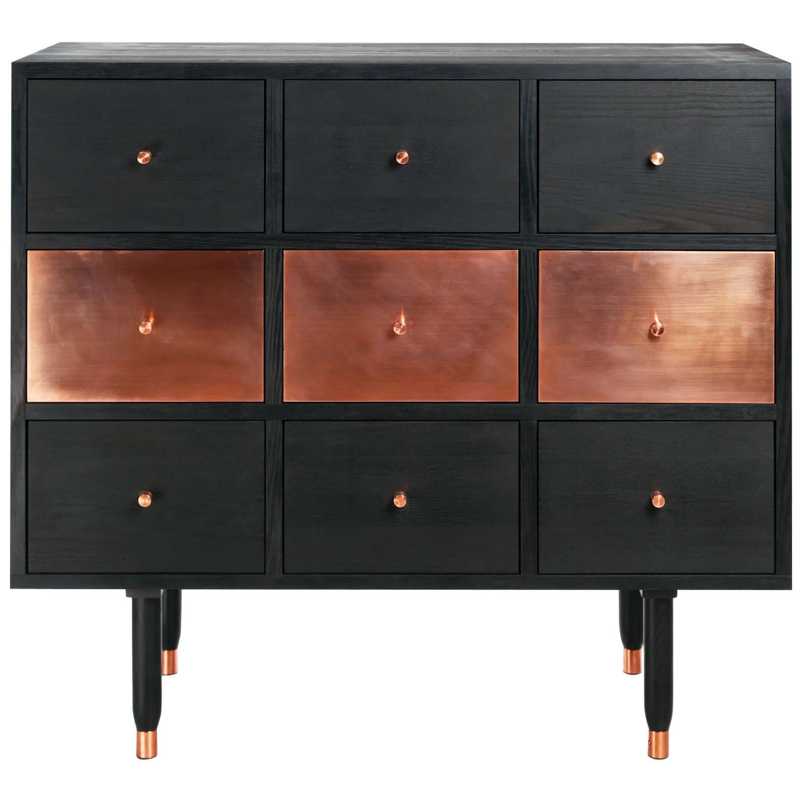 Mid-Century Modern Vatnafjoll Chest of Drawers, Sideboard in Black Ash, Copper For Sale