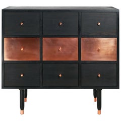 Mid-Century Modern Vatnafjoll Chest of Drawers, Sideboard in Black Ash, Copper