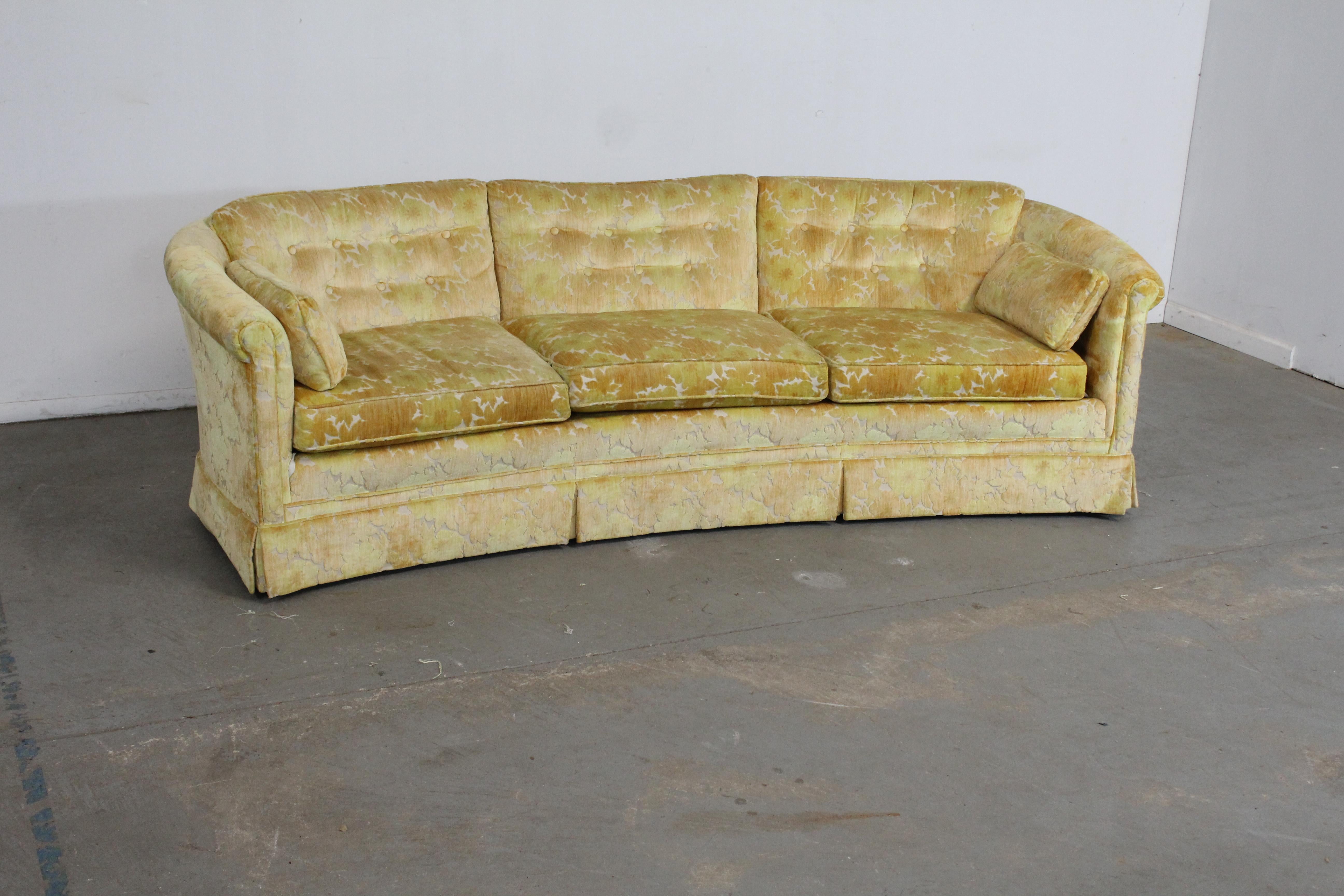 Unknown Mid-Century Modern Velvet Curved Sofa For Sale
