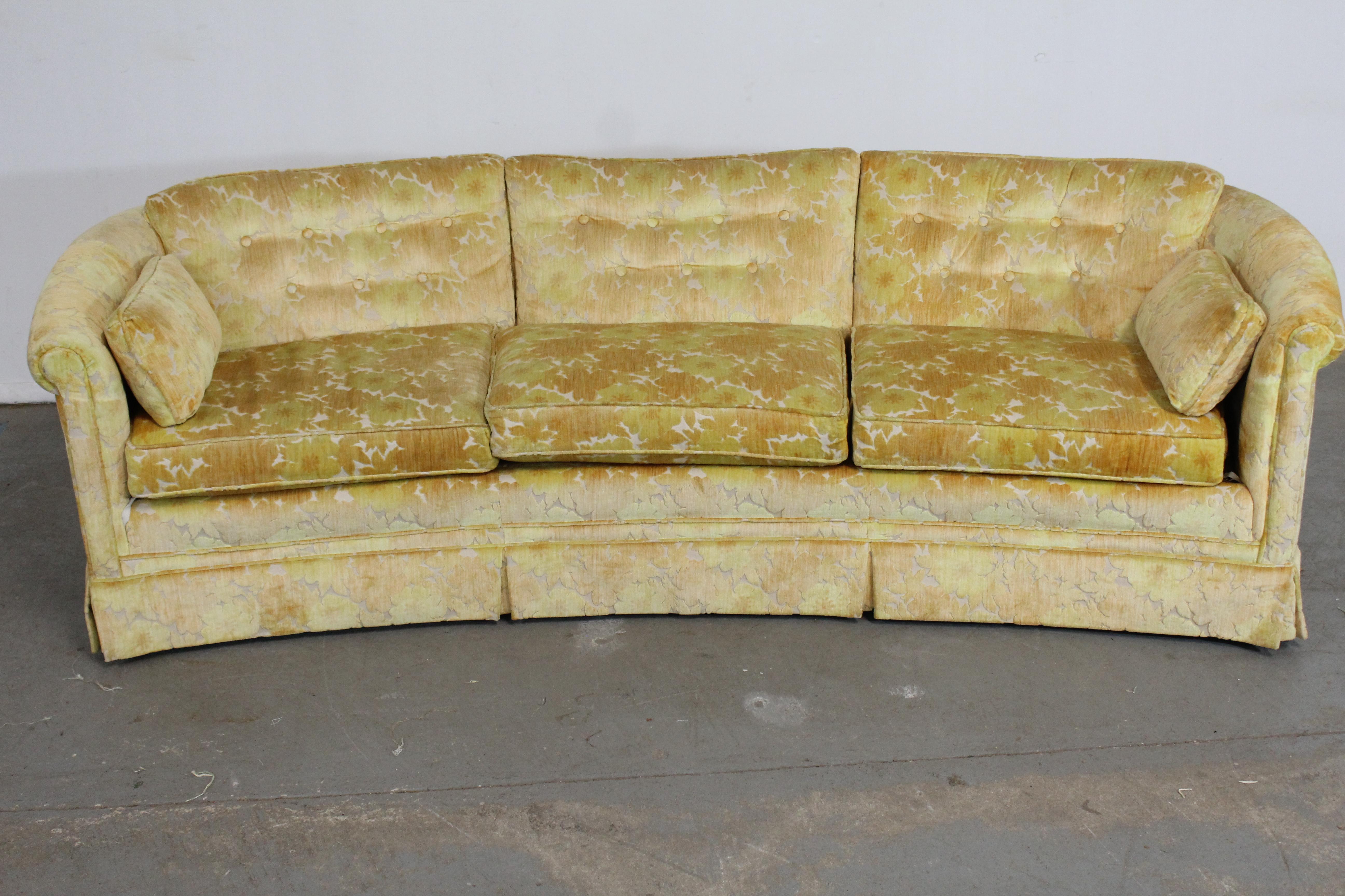 Wood Mid-Century Modern Velvet Curved Sofa For Sale