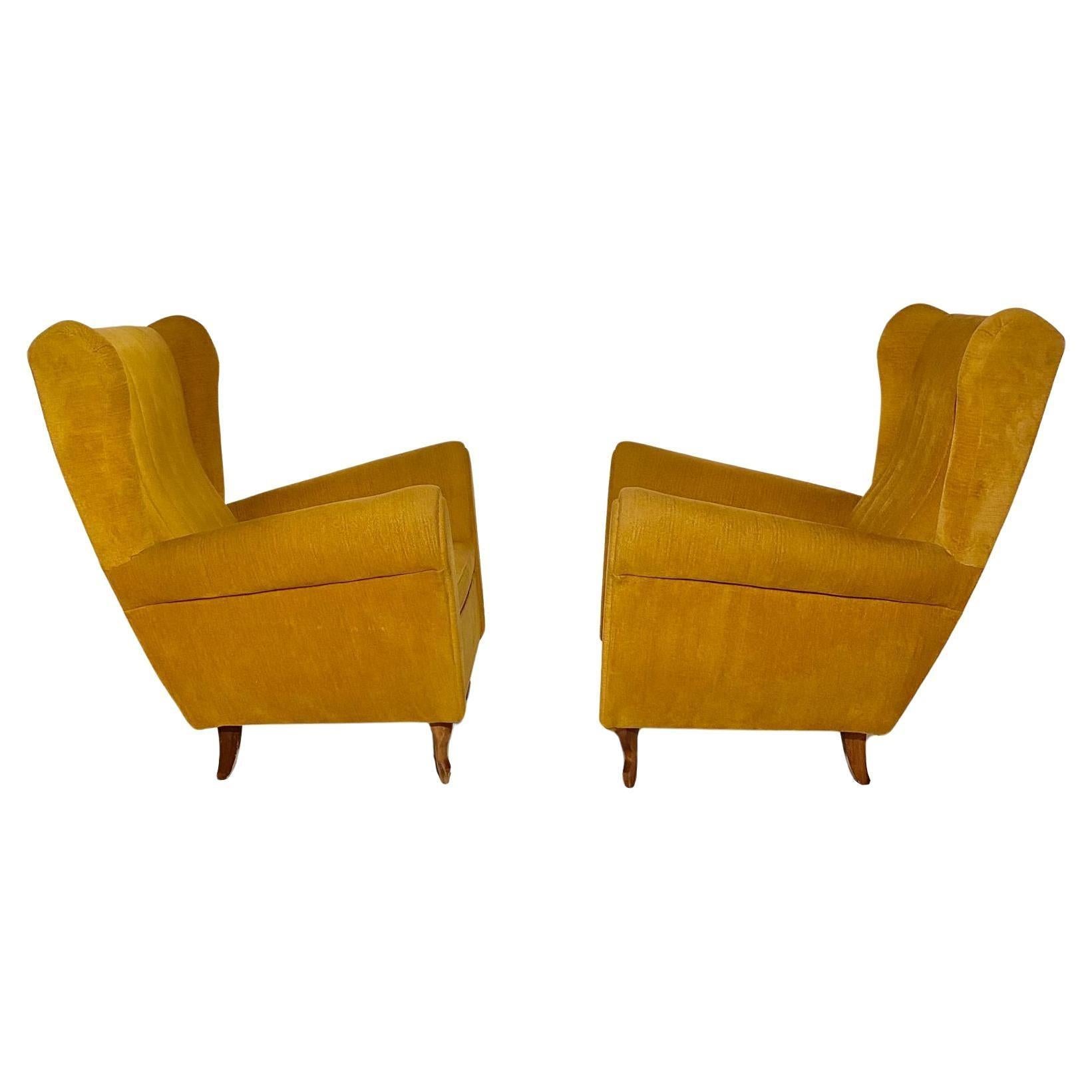 Mid-20th Century Mid Century Modern Velvet Living Room Set in the Style of Gio Ponti For Sale