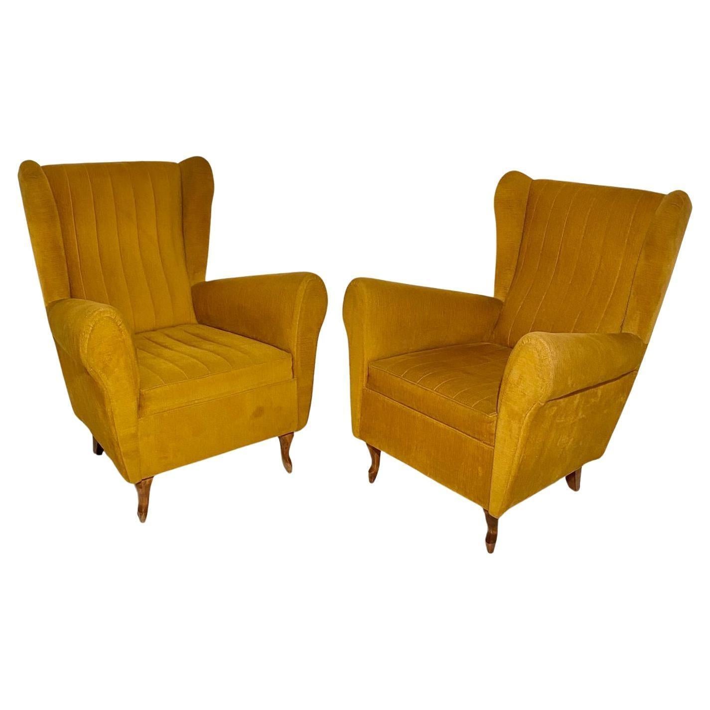Fabric Mid Century Modern Velvet Living Room Set in the Style of Gio Ponti For Sale