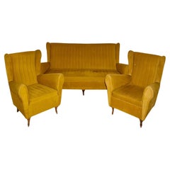 Conjunto de salón de terciopelo moderno de mediados de siglo al estilo de Gio Ponti