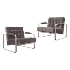 Mid-Century Modern Velvet Lounge Chairs Attributed to Milo Baughman
