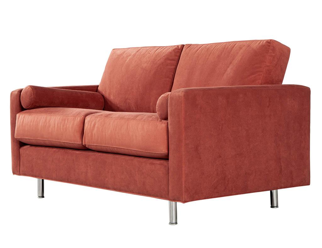 Mid-Century Modern Velvet Loveseat Sofa 6