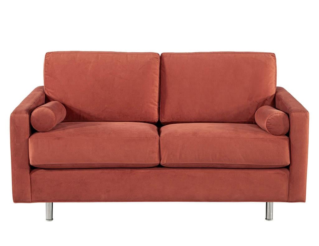 American Mid-Century Modern Velvet Loveseat Sofa