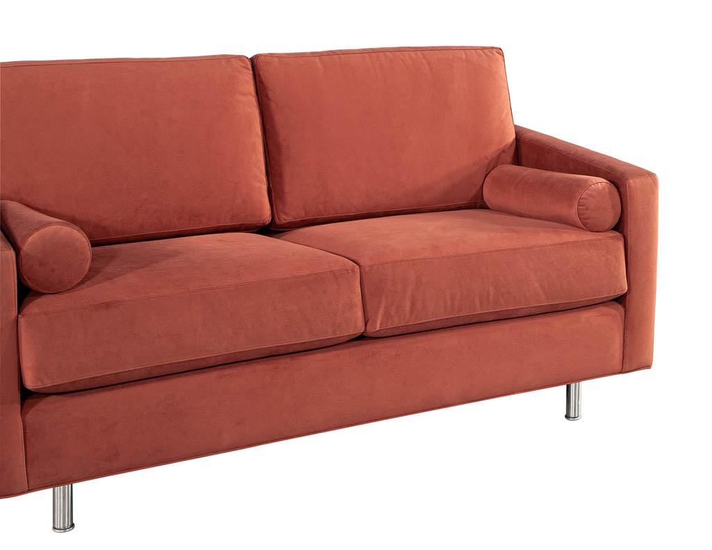 Stainless Steel Mid-Century Modern Velvet Loveseat Sofa
