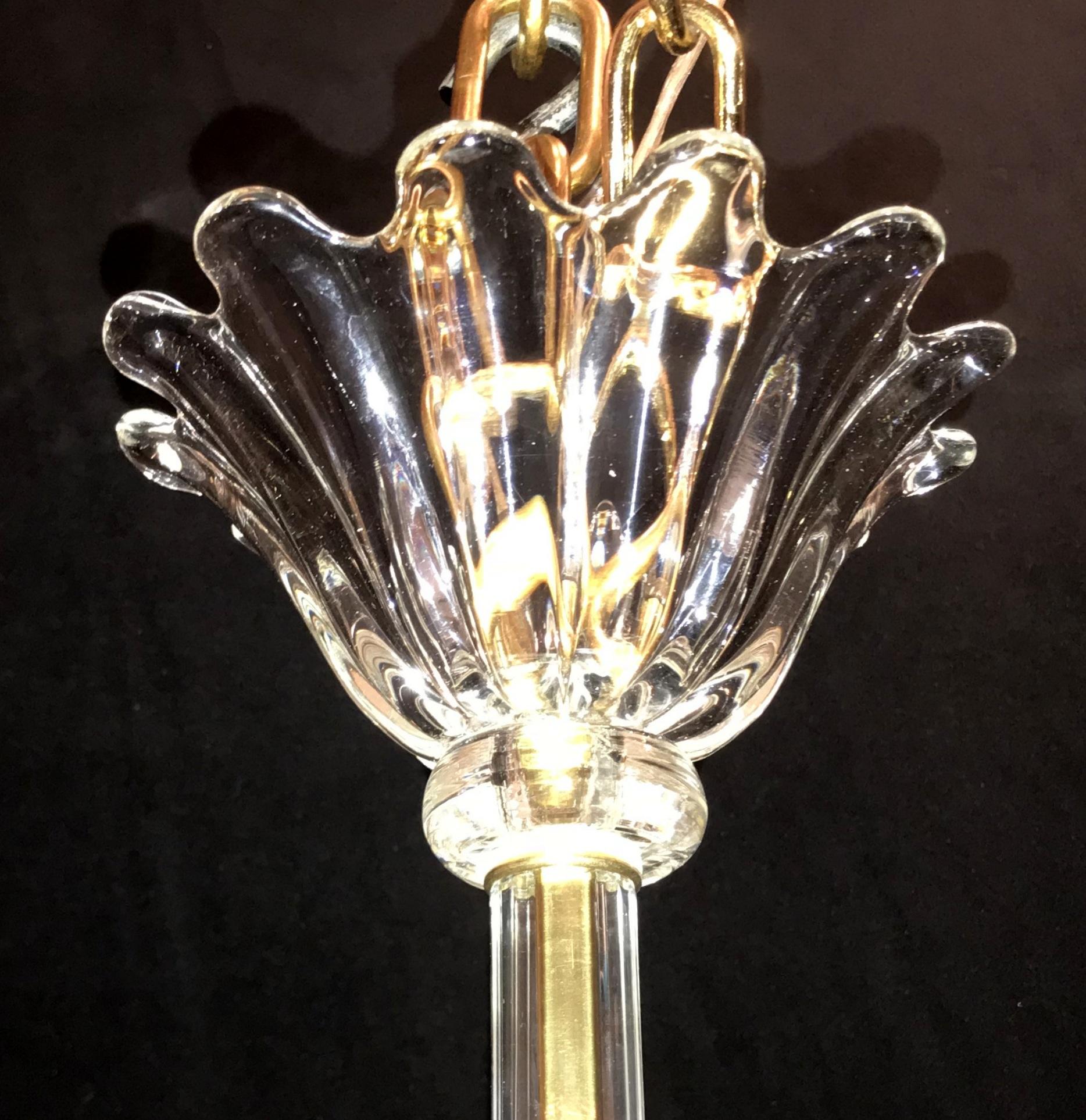 Mid-Century Modern Venetian Art Deco Bronze Blown Glass Six-Light Chandelier 3