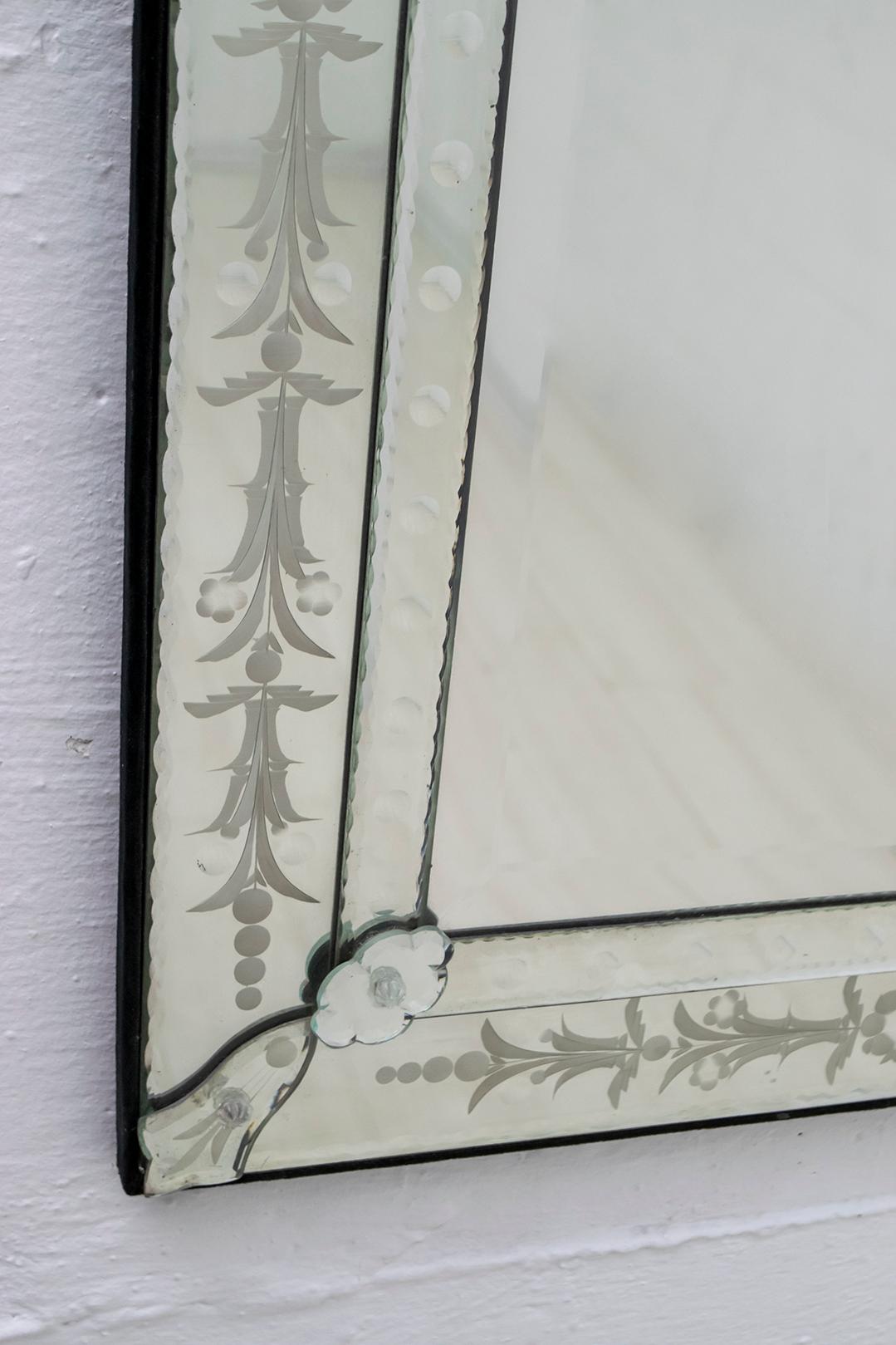 Italian Mid-Century Modern Venetian Etched and Beveled Mirror, 1950s