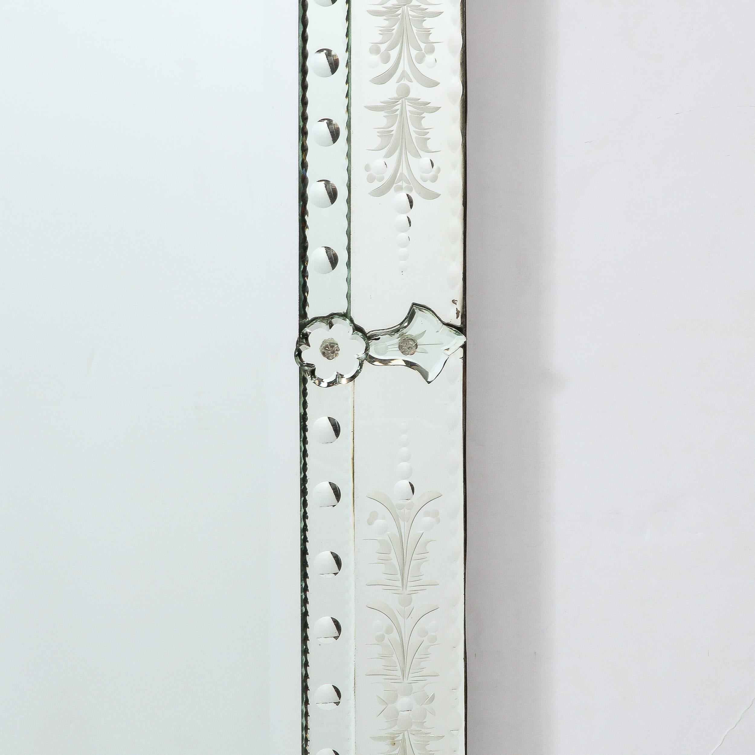 Mid-20th Century Mid-Century Modern Venetian Glass Mirror W/ Chain Beveling and Reverse Etched