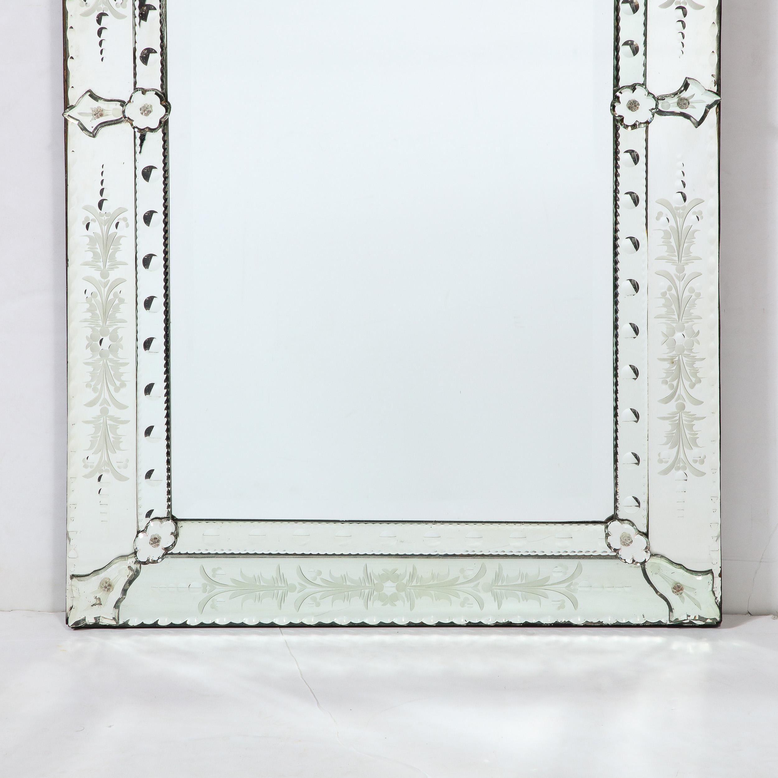 Mid-Century Modern Venetian Glass Mirror W/ Chain Beveling and Reverse Etched 2