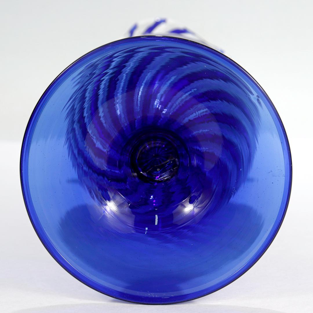 Mid-Century Modern Venetian / Murano Blue & White Swirl Italian Art Glass Vase For Sale 7
