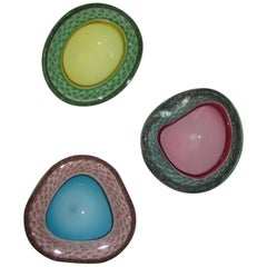 Mid-Century Modern Venetian Murano Cased Bullicante Glass Bowls Ashtray