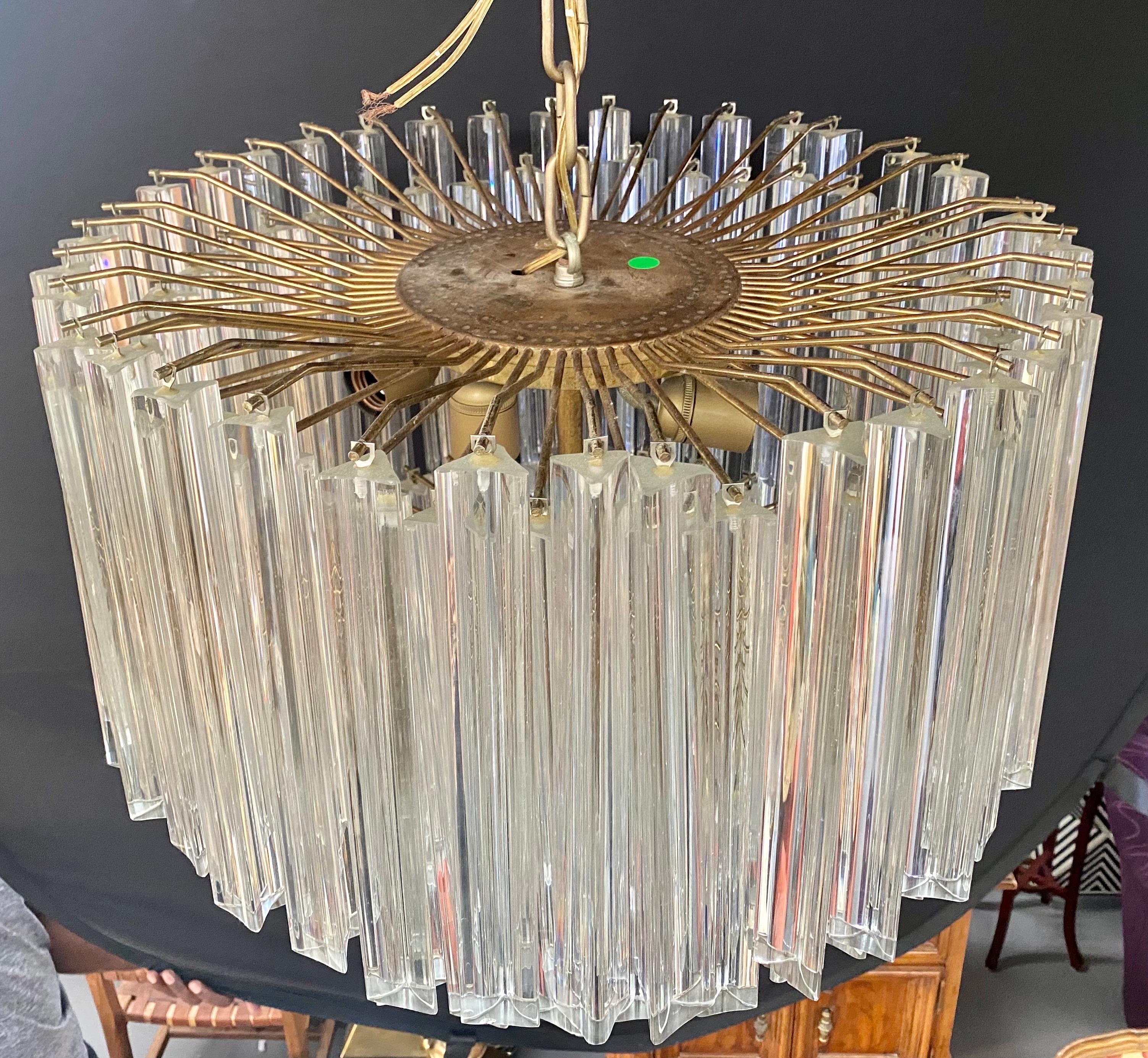 Mid-Century Modern Venini Murano Glass 7 Tiers Prisms Chandelier In Good Condition For Sale In Plainview, NY