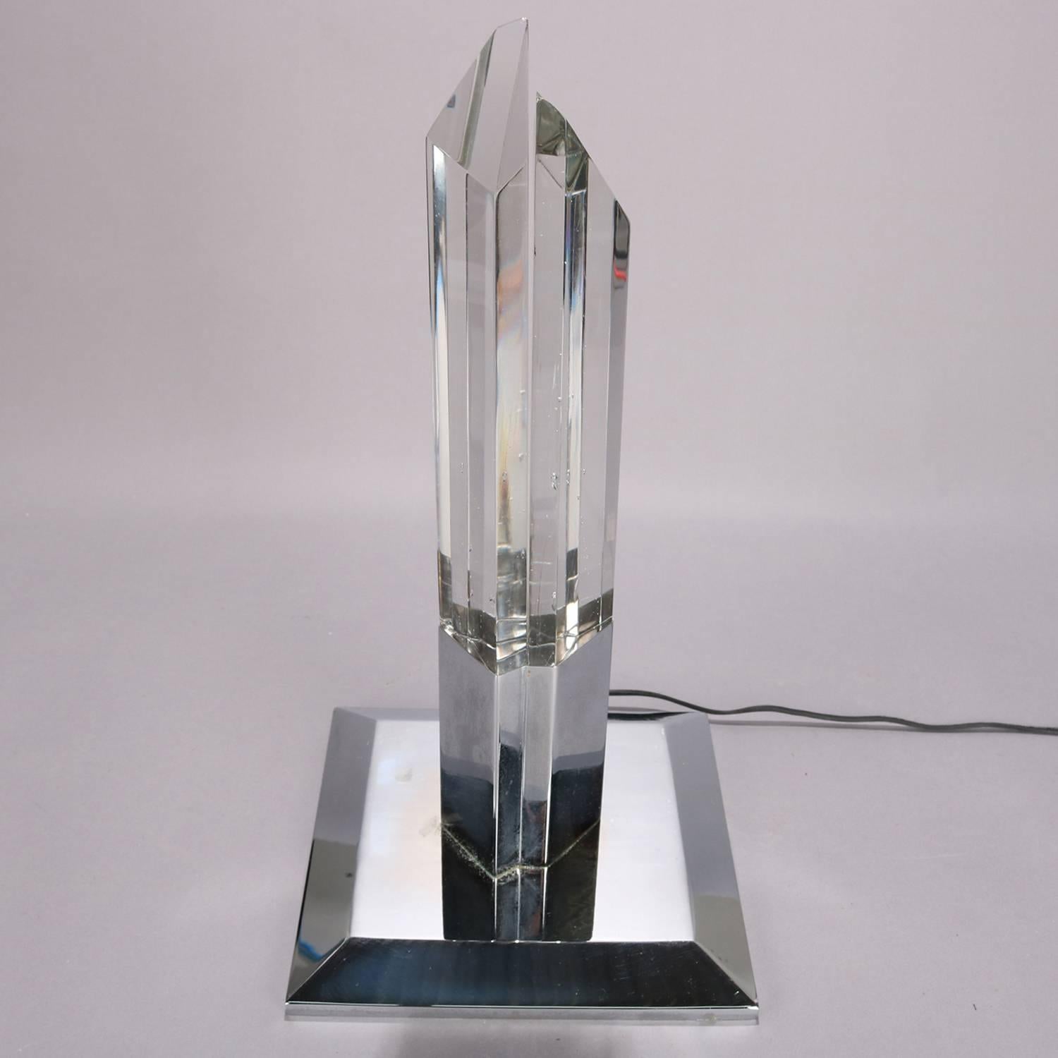 Mid-Century Modern Venini School Crystal & Chrome Prism Table Lamp, circa 1960 In Good Condition In Big Flats, NY