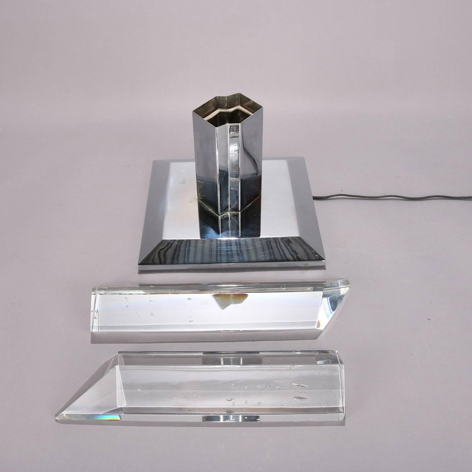 20th Century Mid-Century Modern Venini School Crystal & Chrome Prism Table Lamp, circa 1960