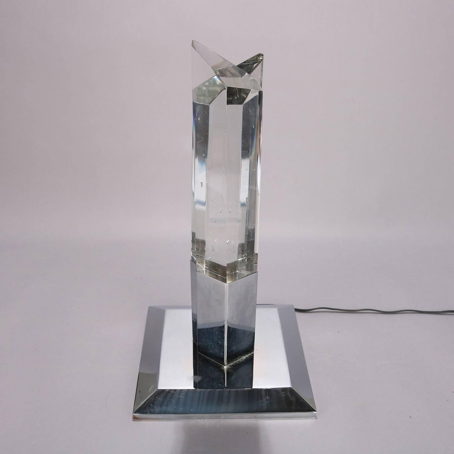 Mid-Century Modern Venini School Crystal & Chrome Prism Table Lamp, circa 1960 2